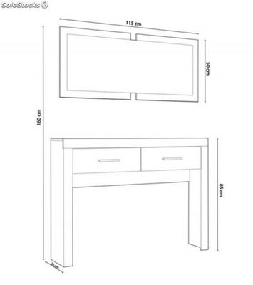 Mueble recibidor con espejo de pared ARIZA. 160x115x26 cm. Consola con 2 - Foto 3