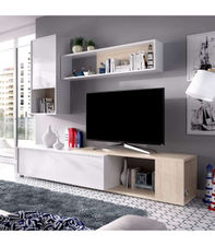 Mueble salón Escañuela flexible en blanco brillo/natural