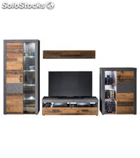 Mueble Salón Modular Completo Taylor Rústico Industrial: Mueble Tv + 2 Vitrinas