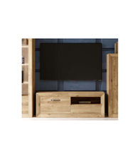 Mueble TV Huescar en roble y plata. 140 cm de ancho.