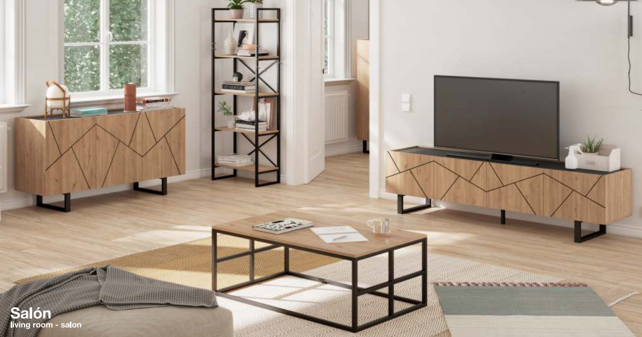 Mueble TV madera clara/negro BLACKPOOL 
