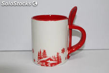 Mugs Blanc avec intérieur et poignée rouge avec cuillère