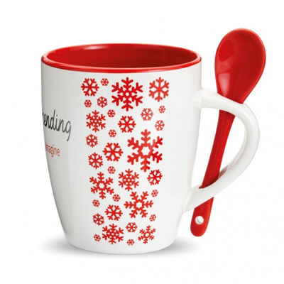 Mugs Blanc avec intérieur et poignée rouge avec cuillère - Photo 3