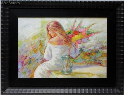 Mujer con flores | Pinturas de figuras de mujer en óleo sobre lienzo