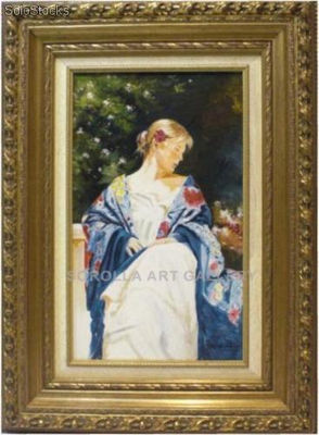 Mujer con manton azul | Pinturas de figuras en óleo sobre lienzo