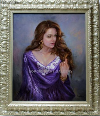 Mujer con manton lila | Pinturas de figuras de mujer en óleo sobre lienzo