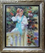 Mujer en el jardin | Pinturas de figuras de mujer en óleo sobre lienzo