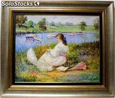 Mujer en el lago | Pinturas de figuras de mujer en óleo sobre lienzo