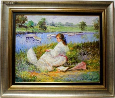 Mujer en el lago | Pinturas de figuras de mujer en óleo sobre lienzo