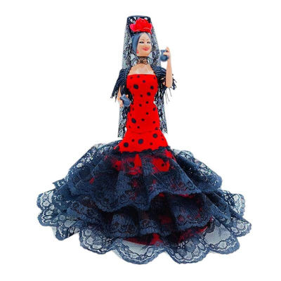 Muñeca flamenca andaluza Folk artesanía original 19 cm con mantilla colección