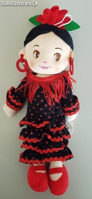 Muñeca sevillana flamenca peluche de 35 cm. Traje Negro - Foto 2