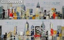 New York - Pareja | Pinturas de arte abstracto y moderno en mixta sobre lienzo