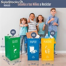 NORGGO Pack de 3 Bolsas de Reciclaje. 40L Papel, 40L Vidrio y 45L Plástico
