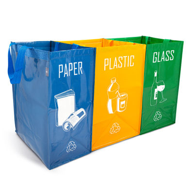 NORGGO Pack de 3 Bolsas de Reciclaje. 40L Papel, 40L Vidrio y 45L Plástico - Foto 4