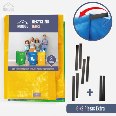NORGGO Pack de 3 Bolsas de Reciclaje. 40L Papel, 40L Vidrio y 45L Plástico - Foto 5