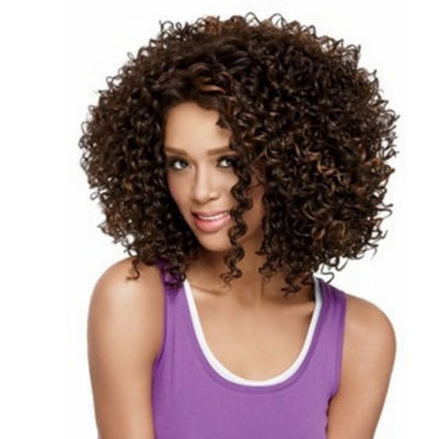 Nueva peluca atractiva de cabello rizado corto marrón mujer morena afroamericana