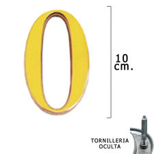 Numero Latón &quot;0&quot; 10 cm. con Tornilleria Oculta (Blister 1 Pieza)