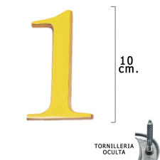 Numero Latón &quot;1&quot; 10 cm. con Tornilleria Oculta (Blister 1 Pieza)