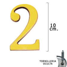 Numero Latón &quot;2&quot; 10 cm. con Tornilleria Oculta (Blister 1 Pieza)