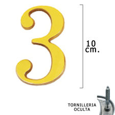 Numero Latón &quot;3&quot; 10 cm. con Tornilleria Oculta (Blister 1 Pieza)