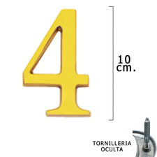 Numero Latón &quot;4&quot; 10 cm. con Tornilleria Oculta (Blister 1 Pieza)