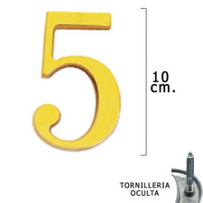 Numero Latón &quot;5&quot; 10 cm. con Tornilleria Oculta (Blister 1 Pieza)