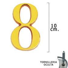 Numero Latón &quot;8&quot; 10 cm. con Tornilleria Oculta (Blister 1 Pieza)
