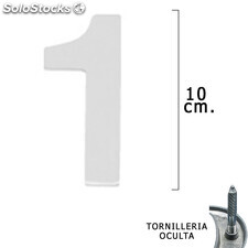 Numero Metal 1 Plateado Mate 10 cm. con Tornilleria Oculta (Blister 1 Pieza)