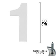 Numero Metal &quot;1&quot; Plateado Mate 10 cm. con Tornilleria Oculta (Blister 1 Pieza)