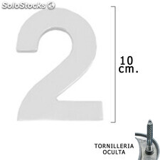 Numero Metal 2 Plateado Mate 10 cm. con Tornilleria Oculta (Blister 1 Pieza)