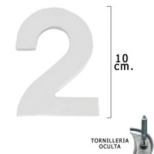 Numero Metal &quot;2&quot; Plateado Mate 10 cm. con Tornilleria Oculta (Blister 1 Pieza)