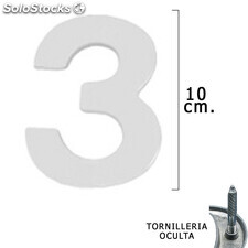 Numero Metal 3 Plateado Mate 10 cm. con Tornilleria Oculta (Blister 1 Pieza)