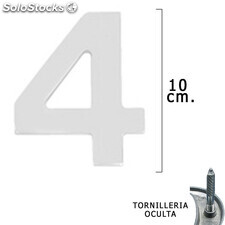 Numero Metal 4 Plateado Mate 10 cm. con Tornilleria Oculta (Blister 1 Pieza)