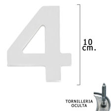 Numero Metal &quot;4 Plateado Mate 10 cm. con Tornilleria Oculta (Blister 1 Pieza)