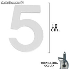 Numero Metal 5 Plateado Mate 10 cm. con Tornilleria Oculta (Blister 1 Pieza)