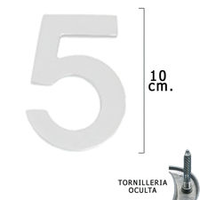 Numero Metal &quot;5&quot; Plateado Mate 10 cm. con Tornilleria Oculta (Blister 1 Pieza)