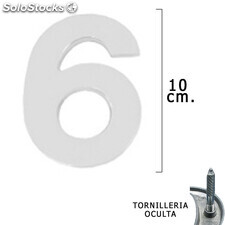 Numero Metal 6 Plateado Mate 10 cm. con Tornilleria Oculta (Blister 1 Pieza)