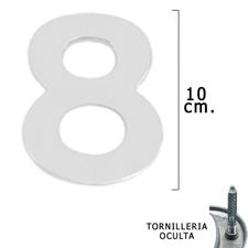 Numero Metal &quot;8&quot; Plateado Mate 10 cm. con Tornilleria Oculta (Blister 1 Pieza)