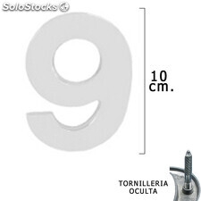 Numero Metal 9 Plateado Mate 10 cm. con Tornilleria Oculta (Blister 1 Pieza)
