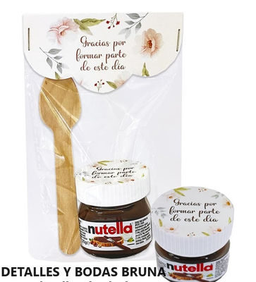 Nutella Miniatura con cuchara para Boda y Comunión Hojas