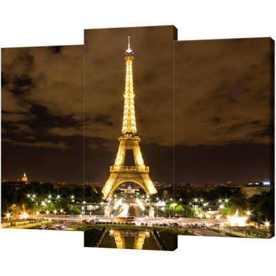 Obraz 3 częściowy - Tryptyk &quot;Paryż Wieża Eiffla - zdjęcie nocą&quot;