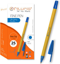 OFITURIA Bolígrafos de Punta Fina, Color Azul, Caja de 25 Unidades, Punta 1mm