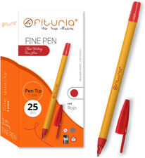 OFITURIA Bolígrafos de Punta Fina, Color Rojo, Caja de 25 Unidades, Punta 1mm