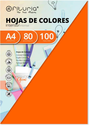 Ofituria fab-15626 Pack 100 Hojas Color Naranja Tamaño A4 80g