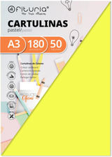Ofituria fab-16557 Pack de 50 Cartulinas ColorAmarillo Tamaño A3, 180 g
