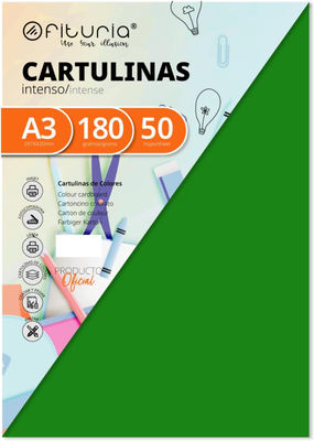 Ofituria fab-16574 Pack 50 Cartulinas Color Verde Oscuro Tamaño A3, 180g