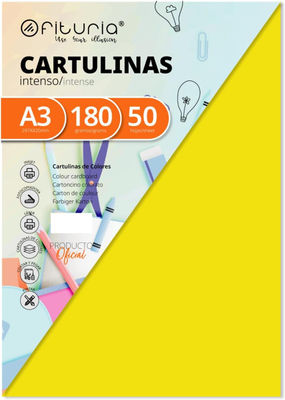 Ofituria Pack 50 Cartulinas Color Amarillo Fuerte Tamaño A3 180g, fab-16564