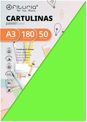Ofituria Pack 50 Cartulinas Color Verde Tamaño A3 180g, fab-16560