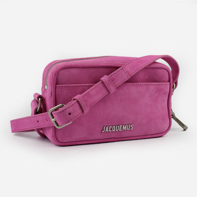 Original sac bandoulière en daim le baneto de la marque jacquemus rose