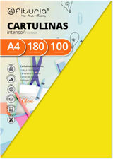 Pack 100 Cartulinas Color Amarillo FuerteTamaño A4 180g
